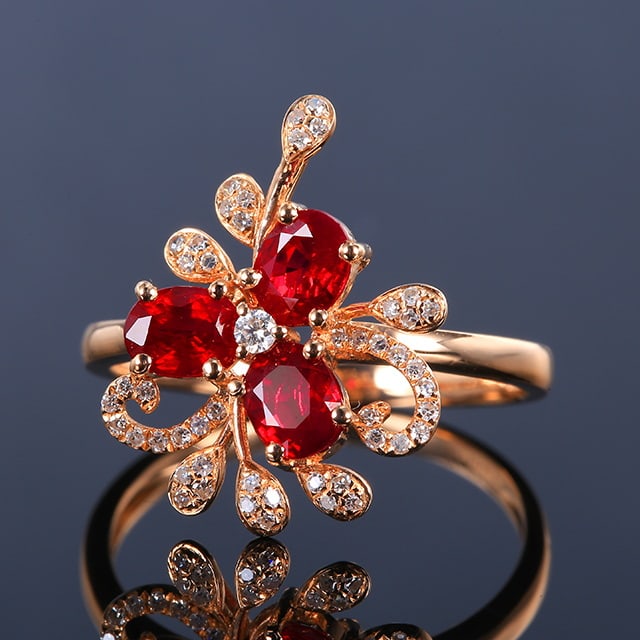 14k Gold 1.49 Ctw Vivid Red Natural Ruby & Diamond Ring - 5