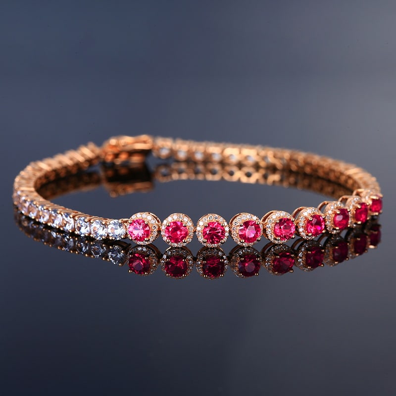 14k Gold 2.03 Ct Natural Ruby & Sapphire & Diamond Bracelet - 2