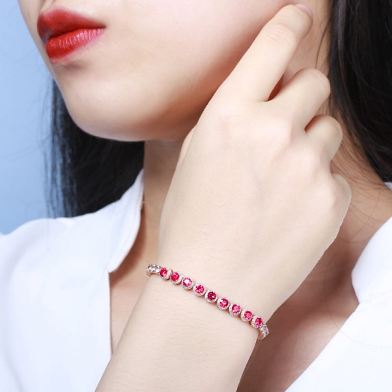 14k Gold 2.03 Ct Natural Ruby & Sapphire & Diamond Bracelet - 3