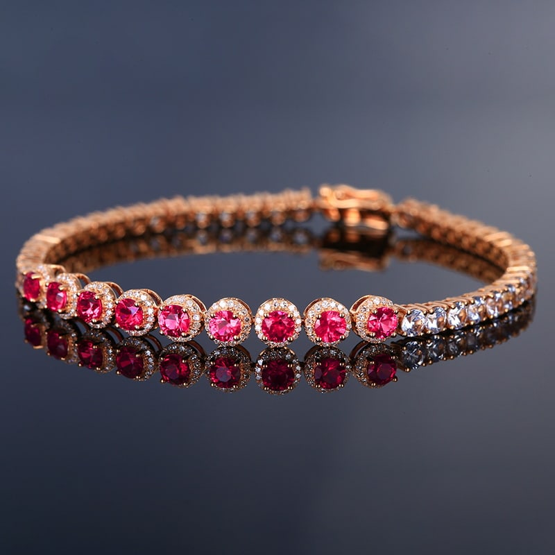 14k Gold 2.03 Ct Natural Ruby & Sapphire & Diamond Bracelet - 4