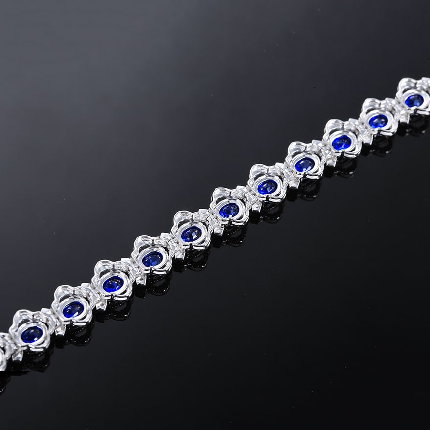 14k Gold 9.38 Ctw Natural Sapphire & Diamond Bracelet - 2