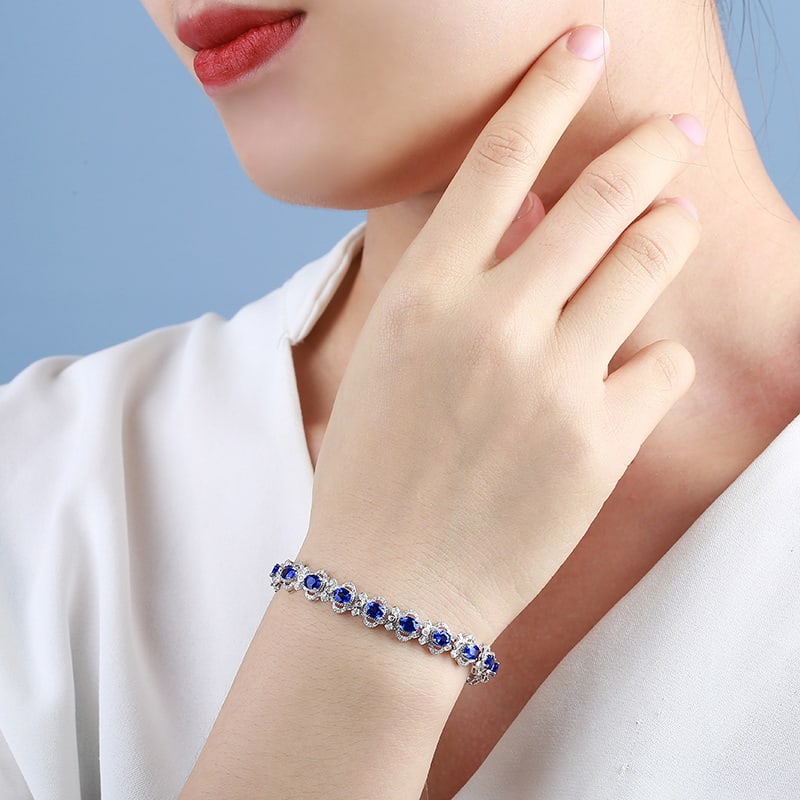 14k Gold 9.38 Ctw Natural Sapphire & Diamond Bracelet - 4