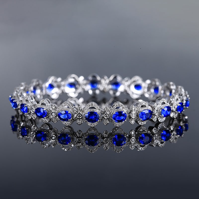 14k Gold 9.38 Ctw Natural Sapphire & Diamond Bracelet - 5
