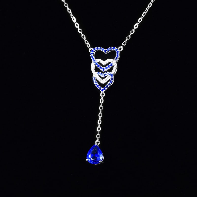 14k Gold 1.13 Ctw Natural Sapphire & Diamond Necklace - 2