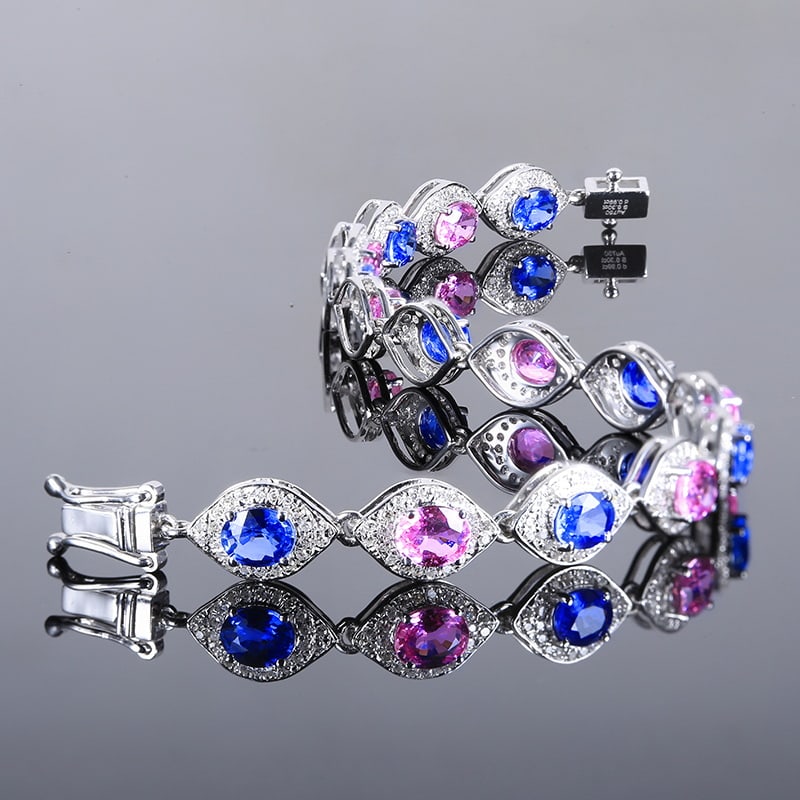 14k Gold 7.29 Ctw Natural Sapphire & Diamond Bracelet - 2