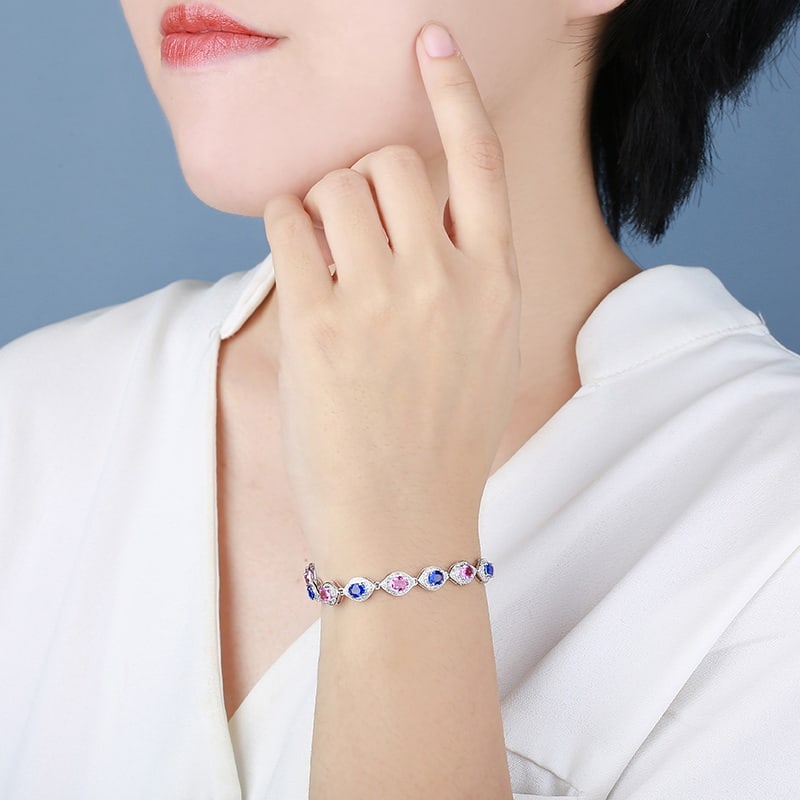 14k Gold 7.29 Ctw Natural Sapphire & Diamond Bracelet - 3