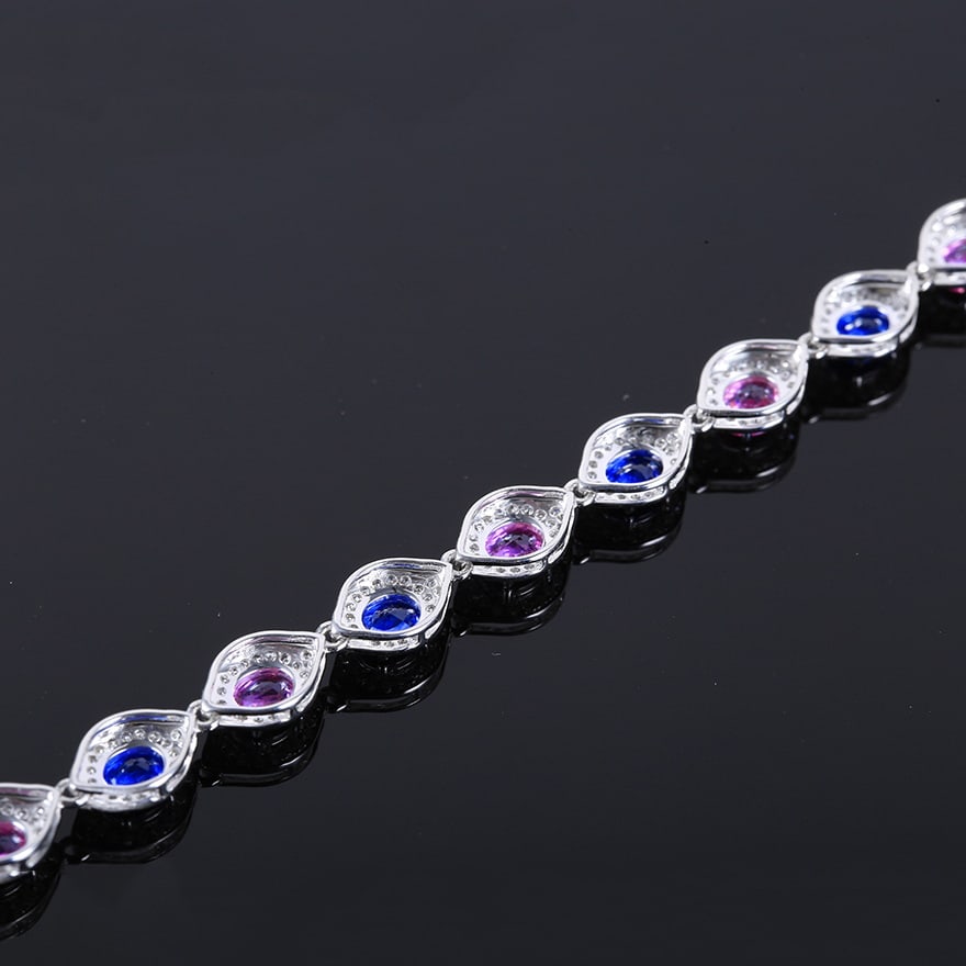 14k Gold 7.29 Ctw Natural Sapphire & Diamond Bracelet - 4