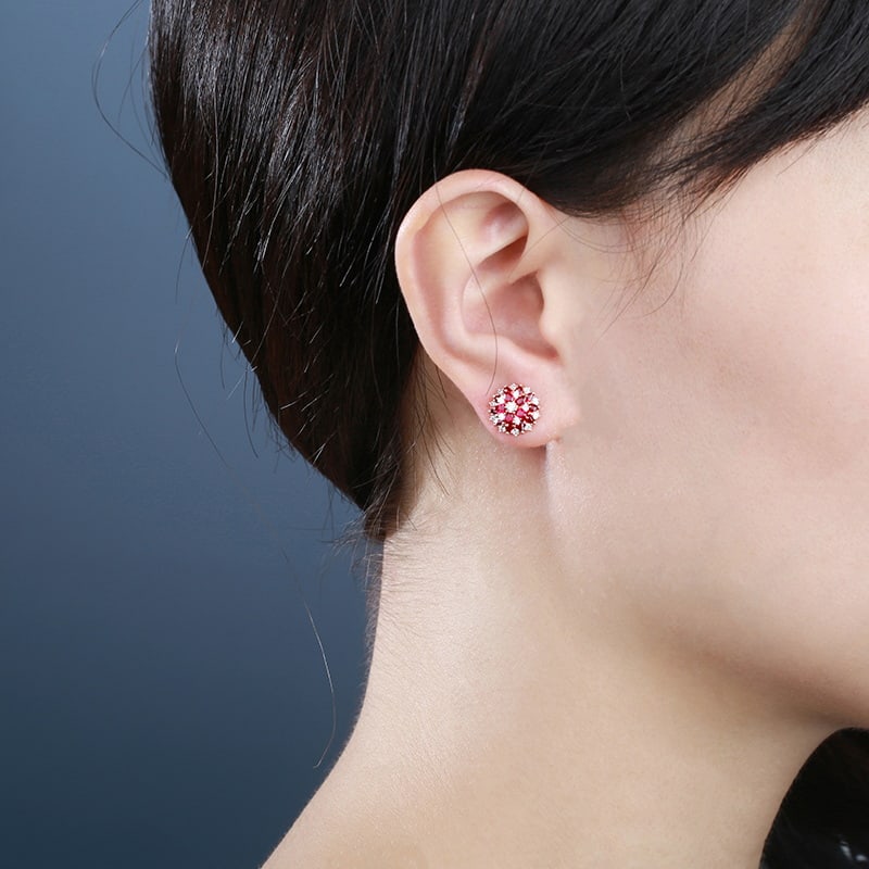 14k Gold 1.1 Ct Vivid Red Natural Ruby & Diamond Earrings - 4