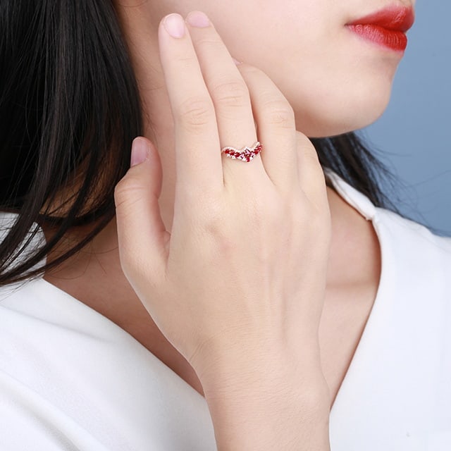 14k Gold 0.54 Ctw Vivid Red Natural Ruby & Diamond Ring - 2