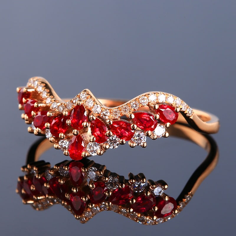 14k Gold 0.54 Ctw Vivid Red Natural Ruby & Diamond Ring - 3