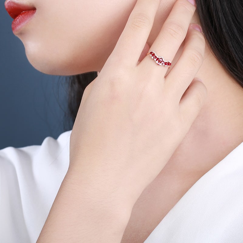 14k Gold 0.54 Ctw Vivid Red Natural Ruby & Diamond Ring - 6