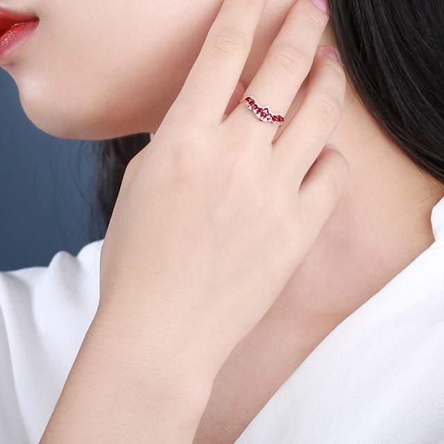 14k Gold 0.54 Ctw Vivid Red Natural Ruby & Diamond Ring - 7