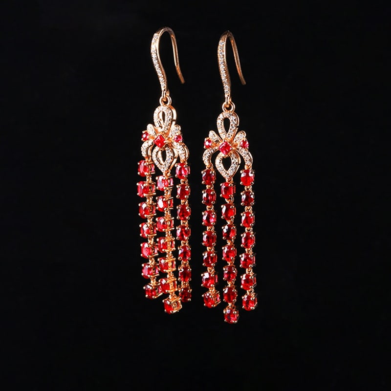 14k Gold 4.71 Ctw Natural Ruby & Diamond Earrings - 2