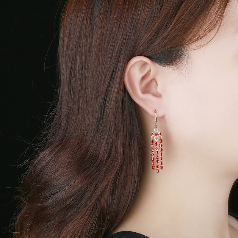 14k Gold 4.71 Ctw Natural Ruby & Diamond Earrings - 3