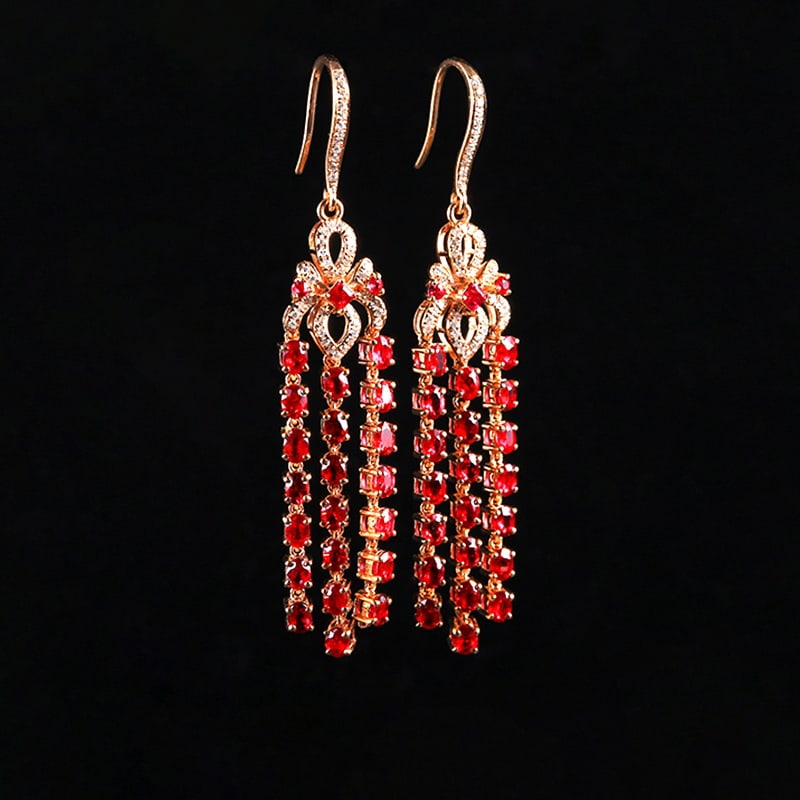 14k Gold 4.71 Ctw Natural Ruby & Diamond Earrings - 4