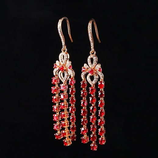 14k Gold 4.71 Ctw Natural Ruby & Diamond Earrings - 5