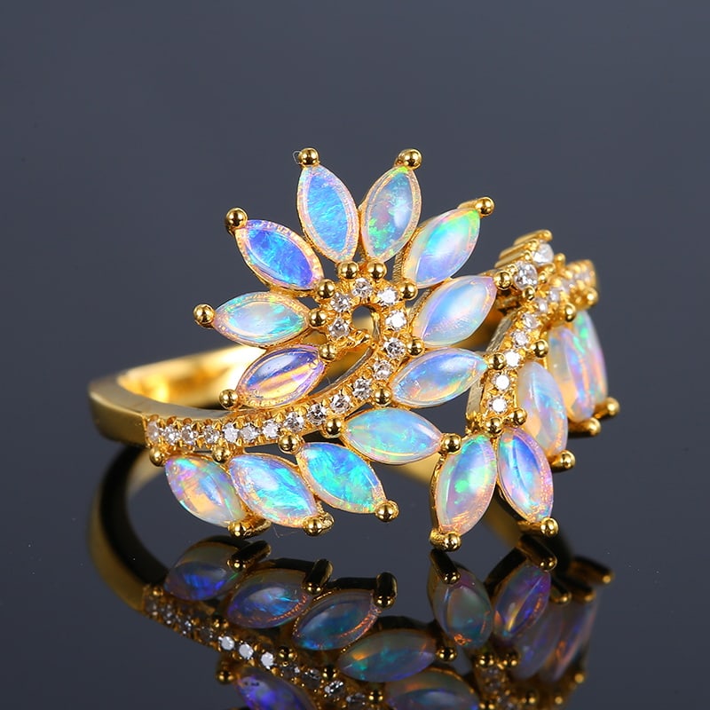 14k Gold 0.91 Ctw Natural Opal & Diamond Ring (1 of 6)