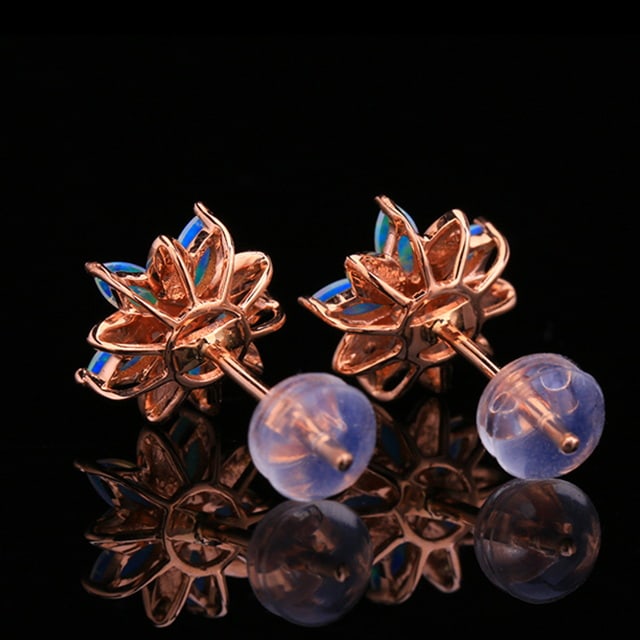 14k Gold 1.04 Ctw Natural Opal & Diamond Earrings - 2