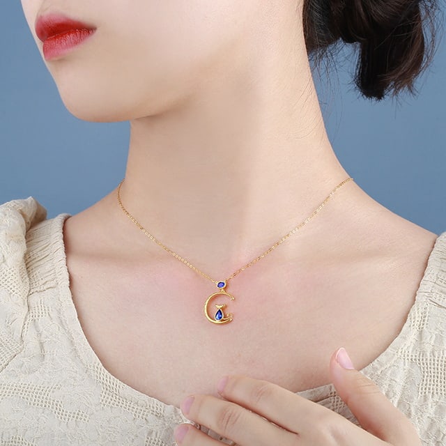 14k Gold 0.85 Ctw Natural Sapphire & Diamond Necklace - 2