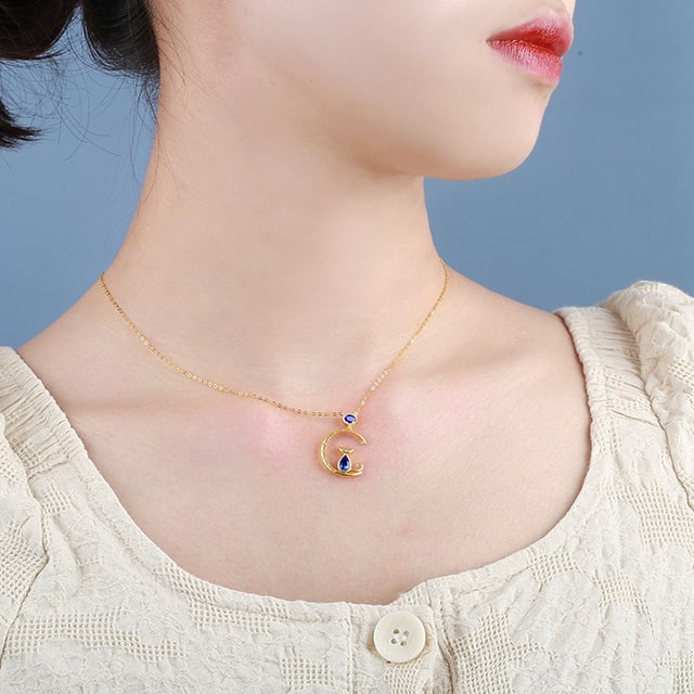 14k Gold 0.85 Ctw Natural Sapphire & Diamond Necklace - 3