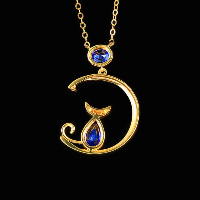 14k Gold 0.85 Ctw Natural Sapphire & Diamond Necklace - 4