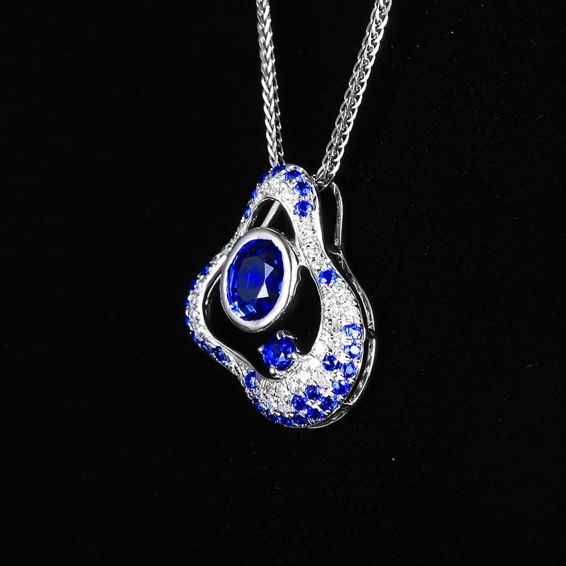 14k Gold 1.26 Ctw Natural Sapphire & Diamond Pendant( Without Chain ) - 2