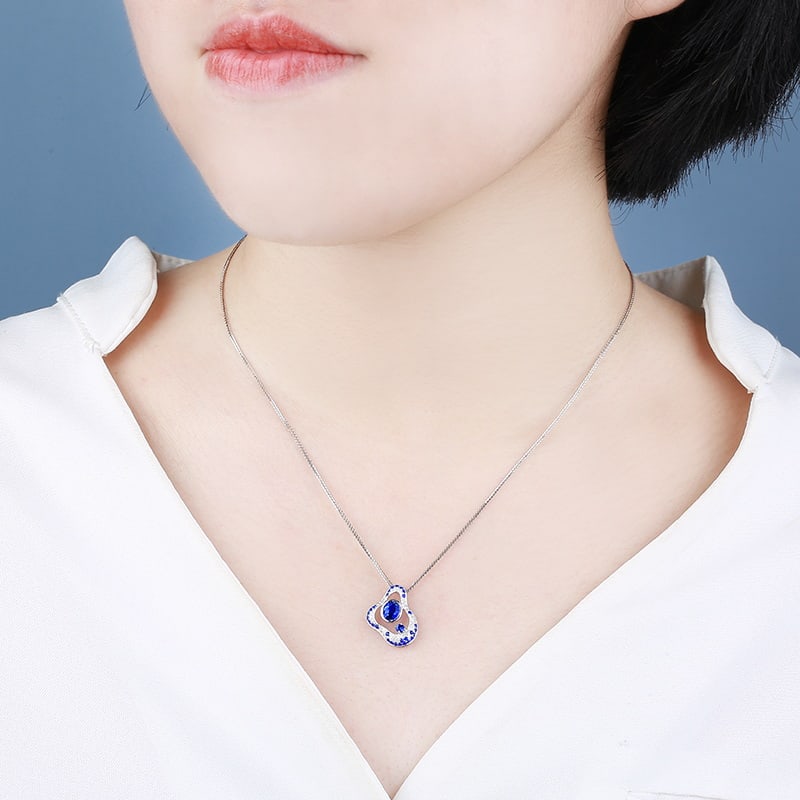 14k Gold 1.26 Ctw Natural Sapphire & Diamond Pendant( Without Chain ) - 3