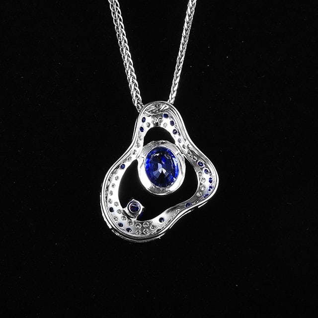 14k Gold 1.26 Ctw Natural Sapphire & Diamond Pendant( Without Chain ) - 4