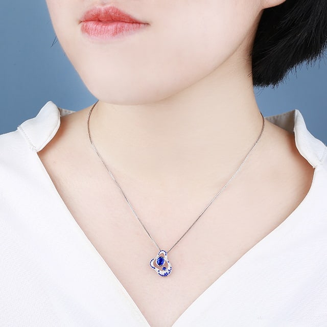 14k Gold 1.26 Ctw Natural Sapphire & Diamond Pendant( Without Chain ) - 5