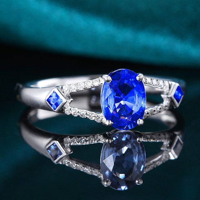 14k Gold 1.18 Ctw Natural Sapphire & Diamond Ring - 4