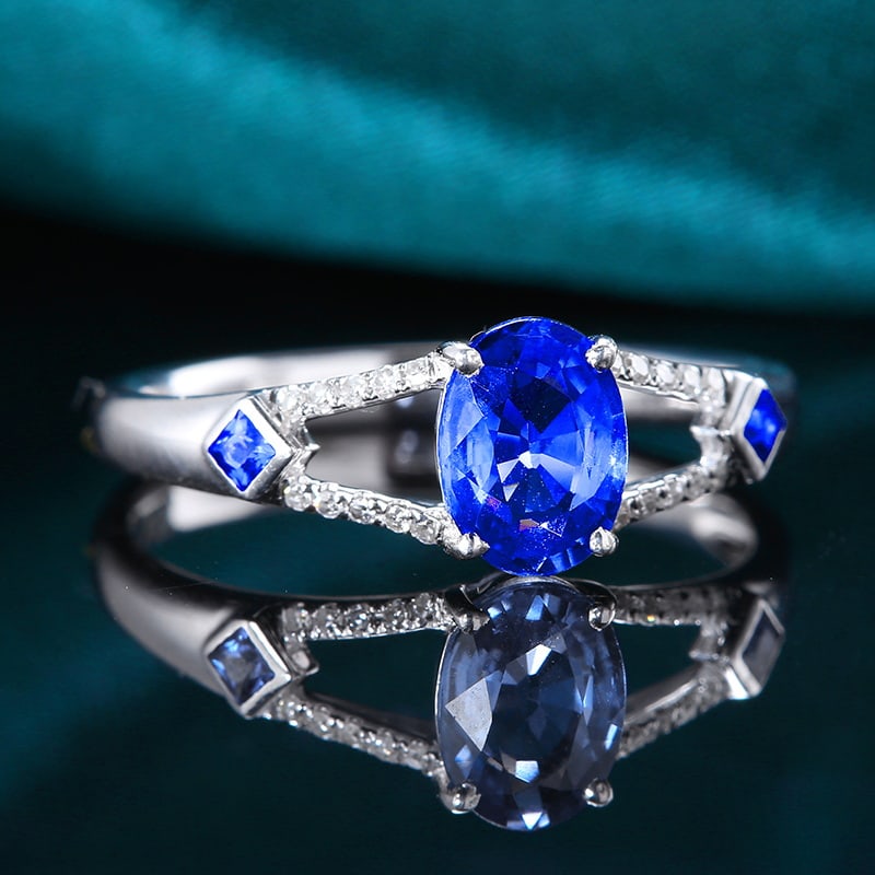 14k Gold 1.18 Ctw Natural Sapphire & Diamond Ring - 7