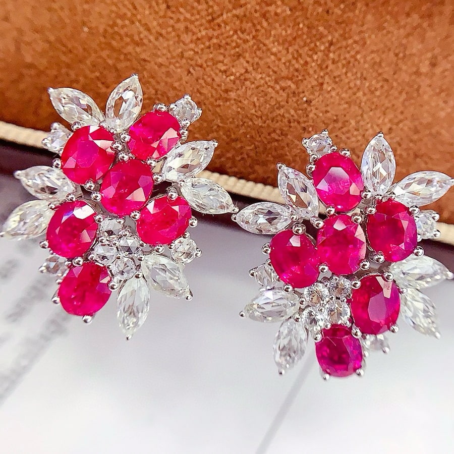 14k Gold 6 Ct Natural Ruby & Sapphire Earrings - 2