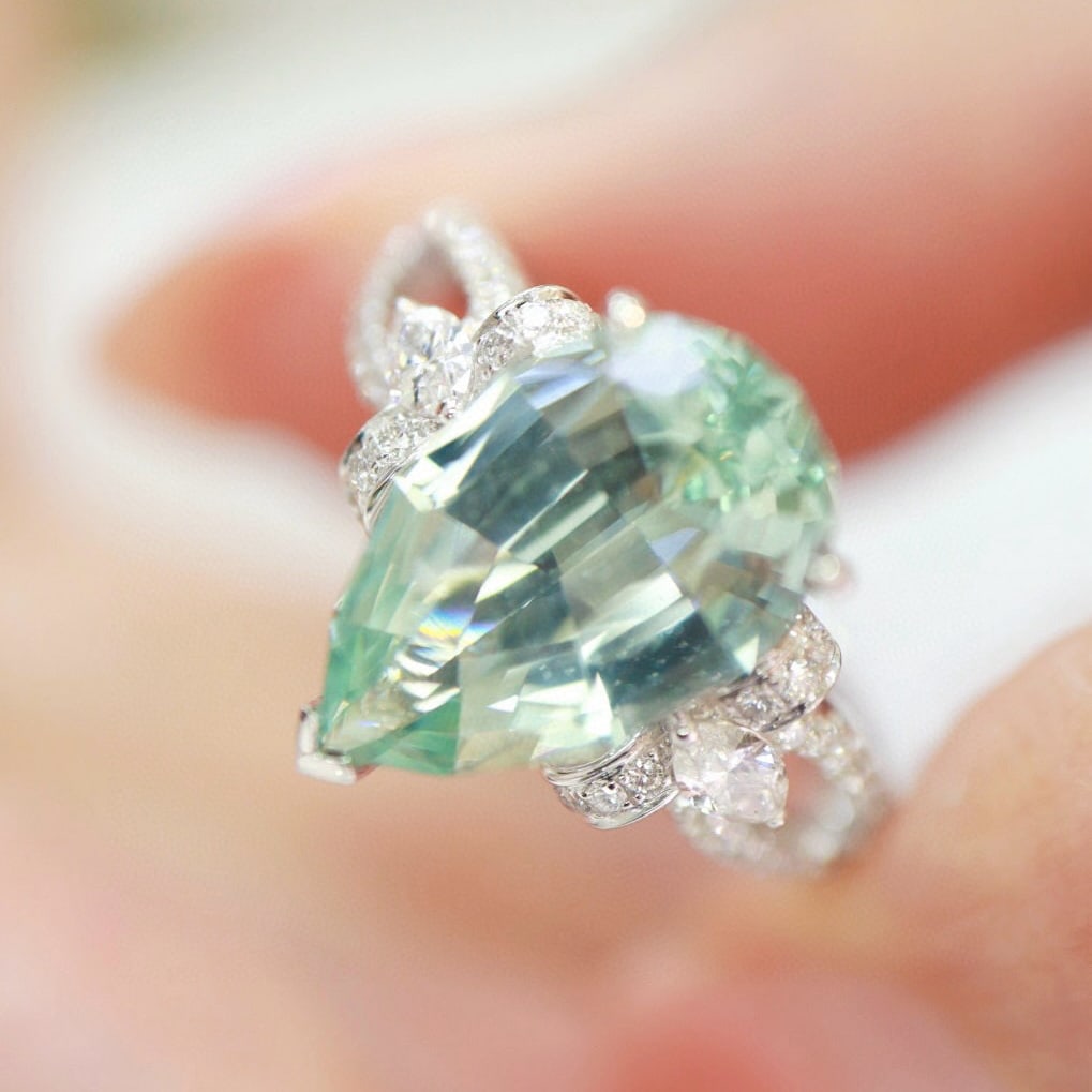 14k Gold 3.16 Ctw Natural Aquamarine & Diamond Ring - 7