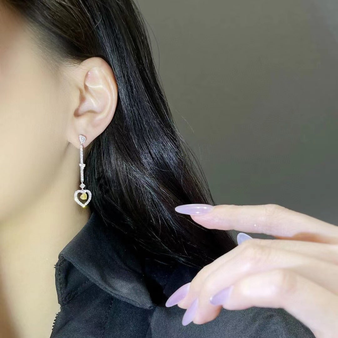 14k Gold 1.26 Ctw Natural Yellow Diamond & Diamond Earrings - 2