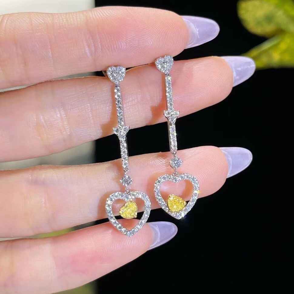 14k Gold 1.26 Ctw Natural Yellow Diamond & Diamond Earrings - 4