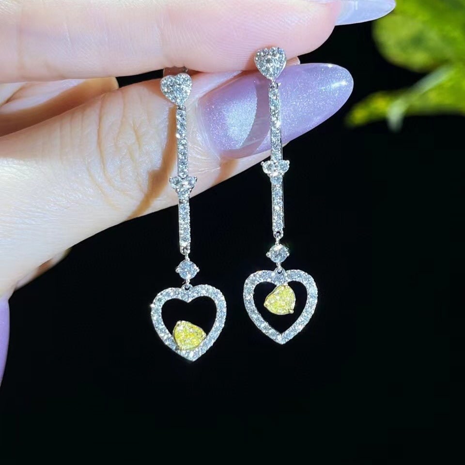 14k Gold 1.26 Ctw Natural Yellow Diamond & Diamond Earrings - 5