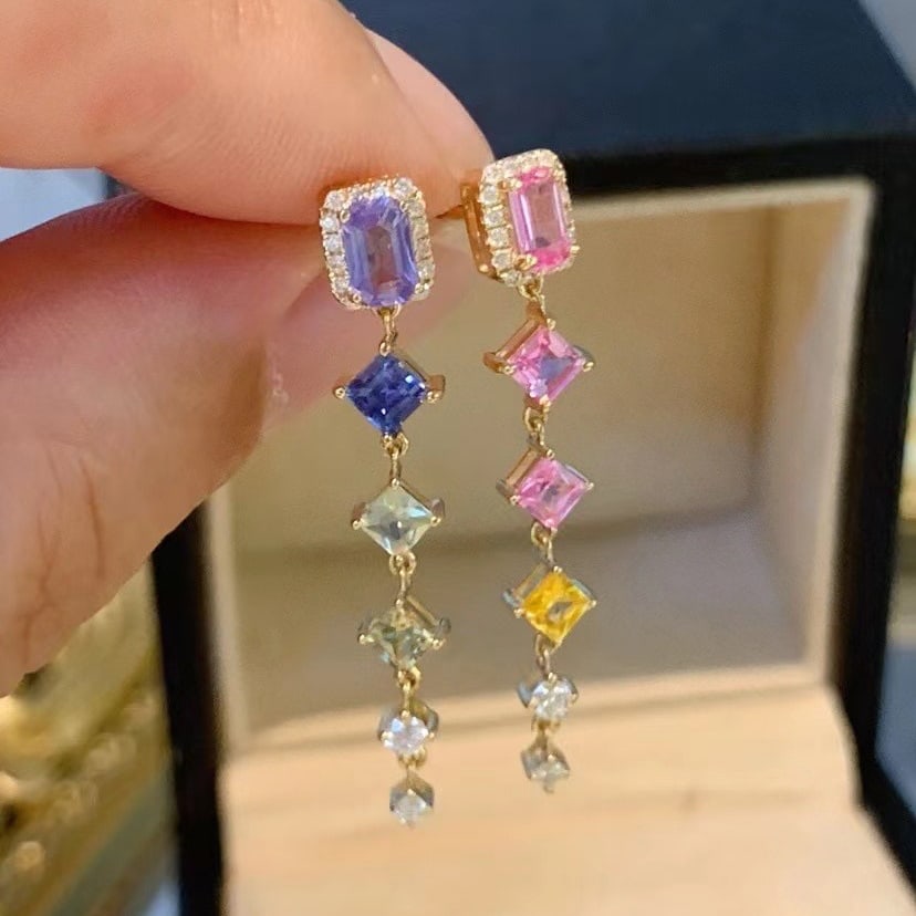 14k Gold 1.66 Ctw Natural Sapphire & Diamond Earrings: Ref:230951083 // gold content:14k gold // main gemstone:sapphire // shape:multiply // carat weight:1. 4ct // color:color // treatment:natural // // adjacent gemstone 2 : diamond // shape:round //