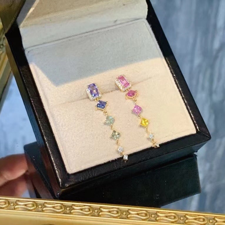 14k Gold 1.66 Ctw Natural Sapphire & Diamond Earrings - 2