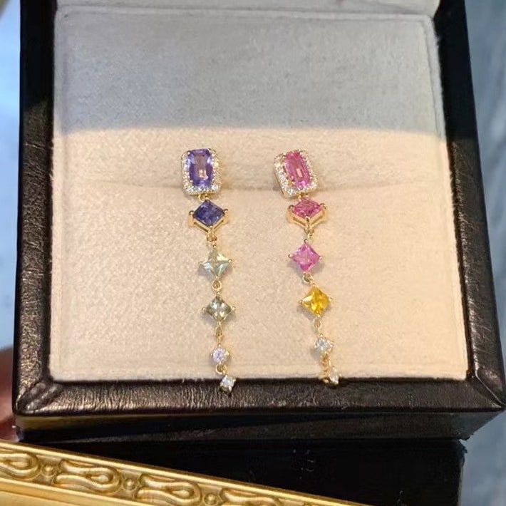 14k Gold 1.66 Ctw Natural Sapphire & Diamond Earrings - 4