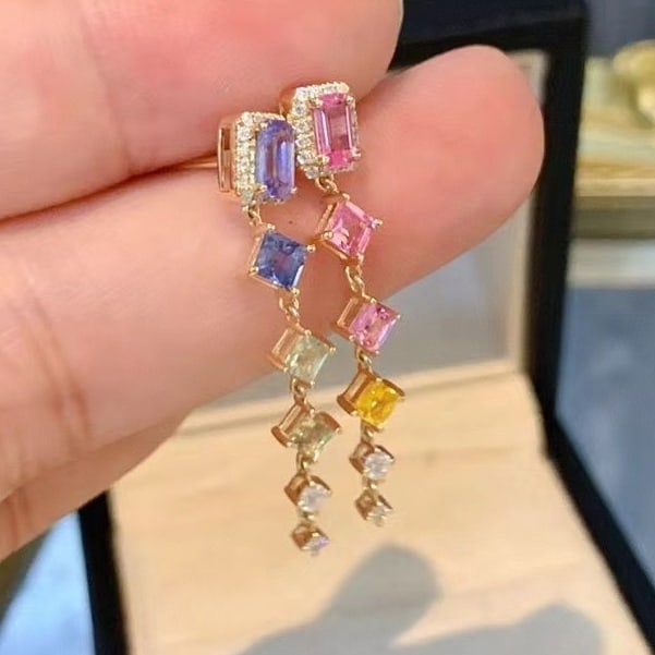 14k Gold 1.66 Ctw Natural Sapphire & Diamond Earrings - 5