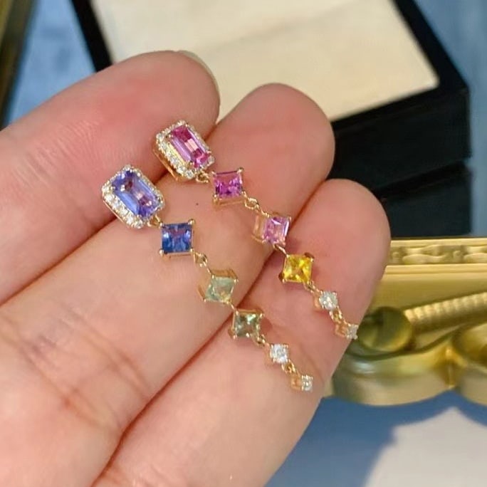 14k Gold 1.66 Ctw Natural Sapphire & Diamond Earrings - 6