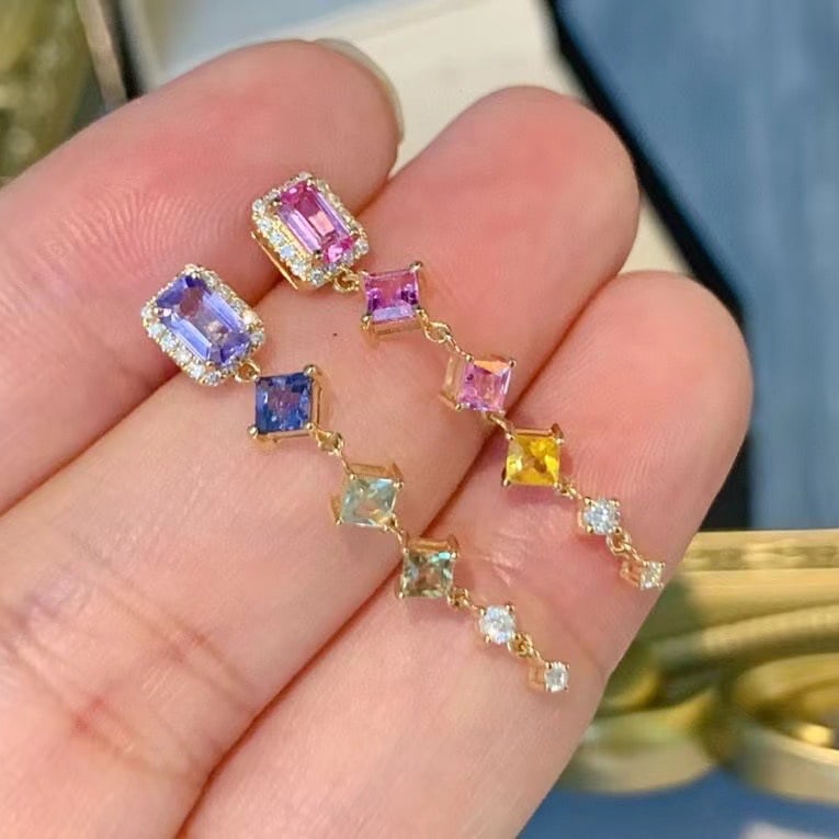 14k Gold 1.66 Ctw Natural Sapphire & Diamond Earrings - 7