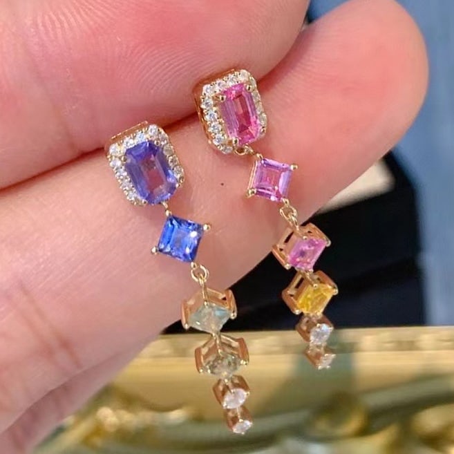 14k Gold 1.66 Ctw Natural Sapphire & Diamond Earrings - 8