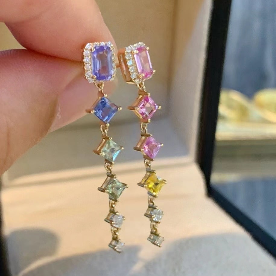 14k Gold 1.66 Ctw Natural Sapphire & Diamond Earrings - 9