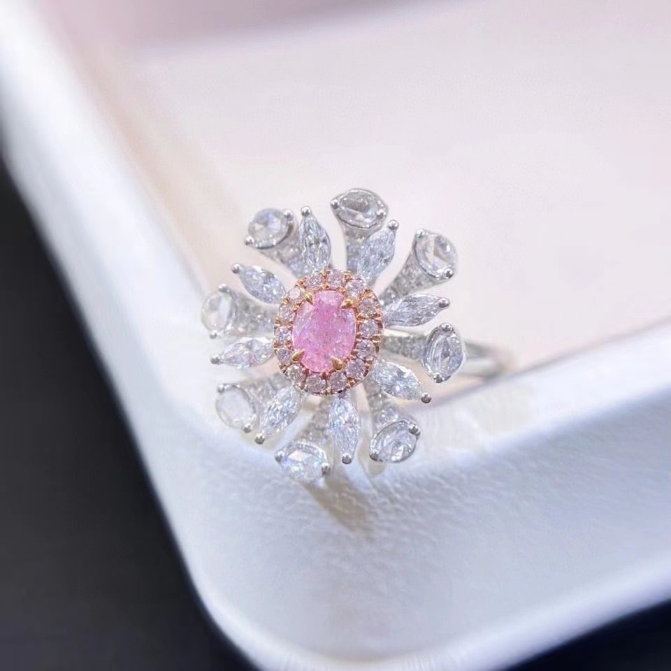 Gia Certified 14k Gold 0.93 Ctw Natural Pink Diamond & Diamond Ring - 2