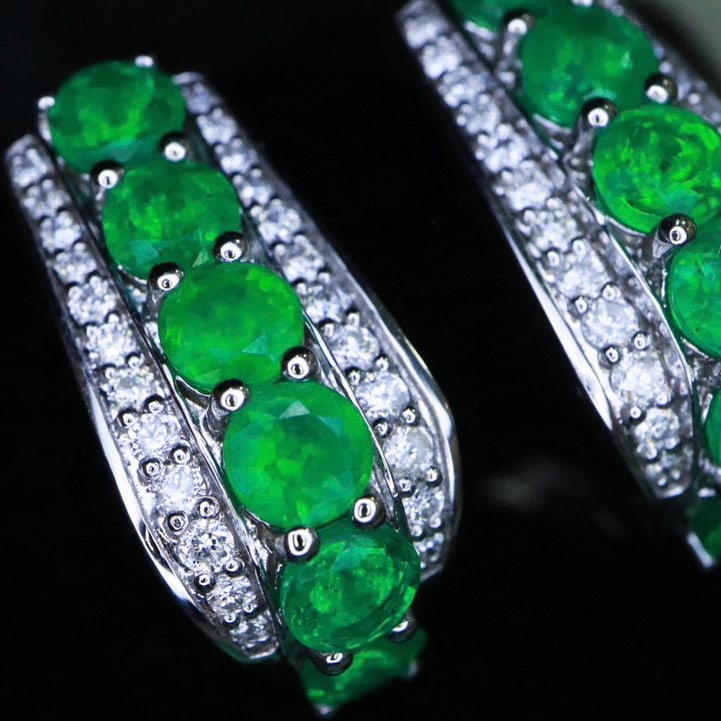 14k Gold 3.81 Ctw Vivid Green Natural Emerald & Diamond Earrings - 4