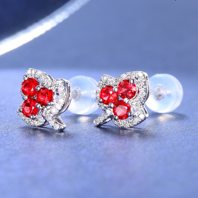 14k Gold 0.72 Ctw Natural Ruby & Diamond Earrings - 2