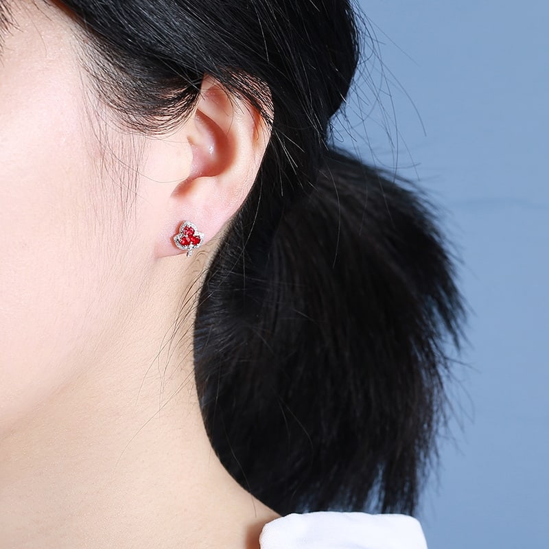 14k Gold 0.72 Ctw Natural Ruby & Diamond Earrings - 3