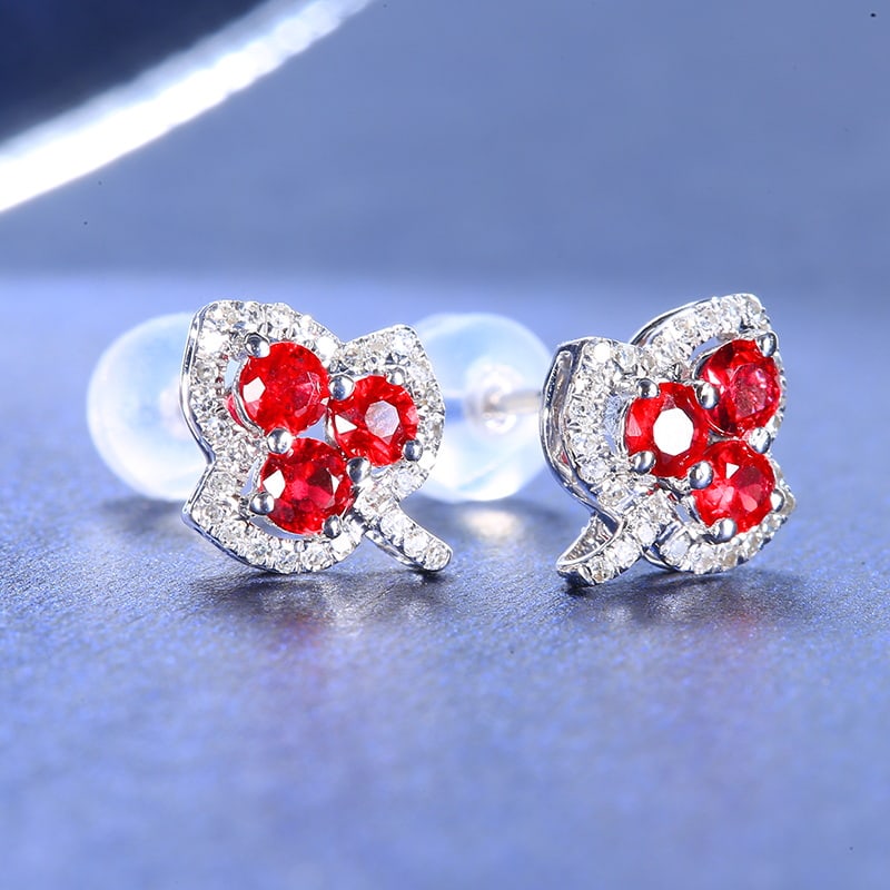 14k Gold 0.72 Ctw Natural Ruby & Diamond Earrings - 4