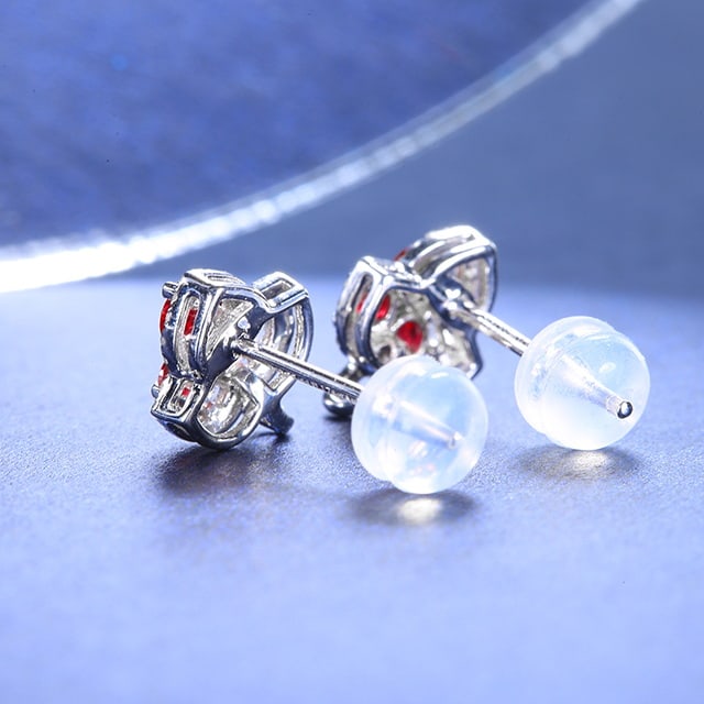 14k Gold 0.72 Ctw Natural Ruby & Diamond Earrings - 5